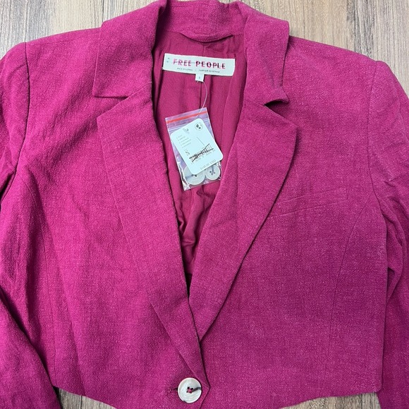 Free People $148 Coco Cropped Blazer Pink Linen Blend New Small Beachy Festival - Picture 4 of 8
